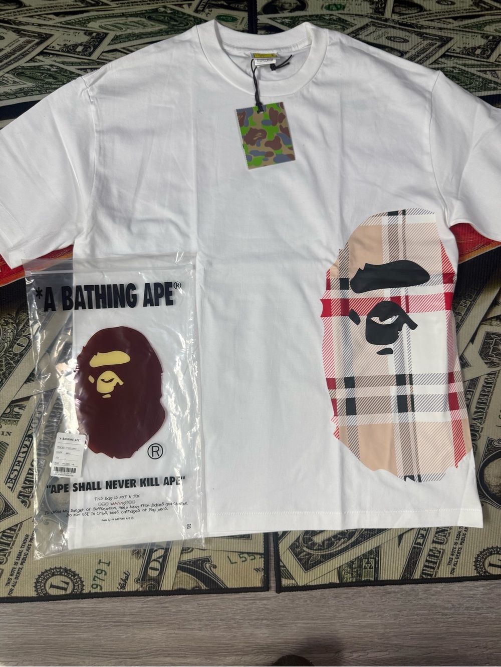 & Other Stories White Short-Sleeve Tee with Beige Plaid Logo